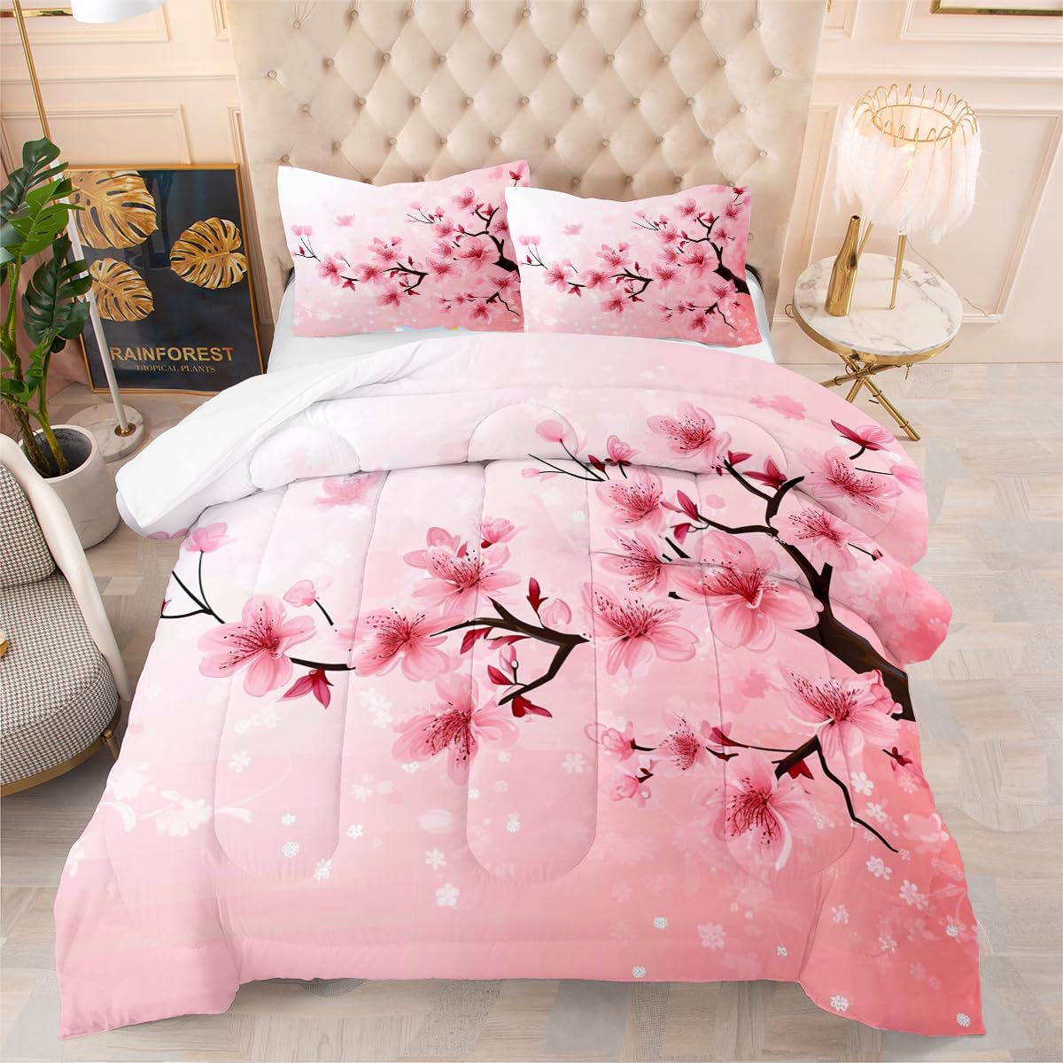 Amazon.com: CCoutueChen Pink Cherry Blossom Comforter Set Twin
